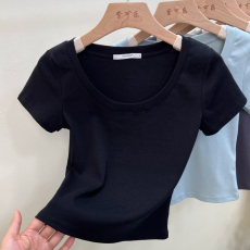 批发40支94棉精梳棉直播品质纯欲性感简约短袖T恤夏上衣纯色打底衫女