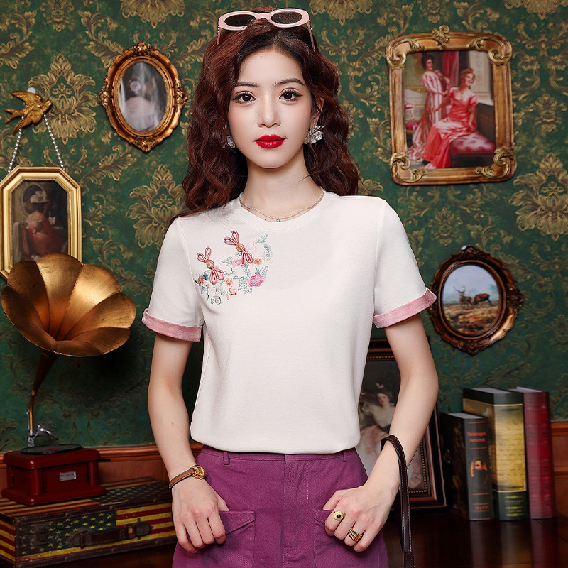 RY3938# 实拍！2026夏季新款有货国潮刺绣淑女T桖