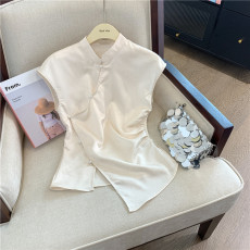 批发酒窝定制 米白色无袖新中式国风<b class='q'>T</b><b class='q'>恤</b>女夏季2026年修身显瘦别致上衣