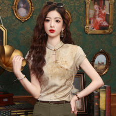 批发新中式改良衬衫女2026年夏季新款<b class='q'>中国风</b>修身镂空褶皱立领上衣