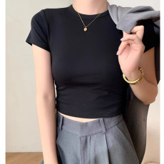 批发【官图】40支94棉精梳棉直播品质短袖t恤内搭打底辣妹短款上衣ins