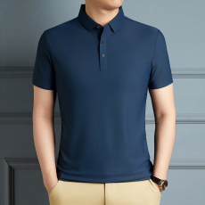 批发2024新款无痕短袖t恤衫男士夏季薄款翻领<b class='q'>商务</b>休闲爸爸装体恤上衣