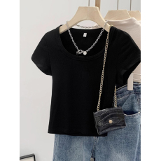 批发40支94棉精梳棉直播品质U领弹力正肩T恤女2024夏季简约基础款内搭