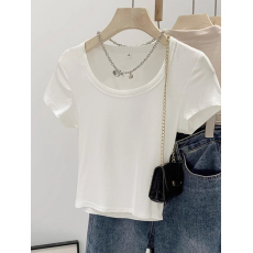 批发40支94棉精梳棉直播品质纯欲性感简约短袖T恤夏上衣纯色打底衫女