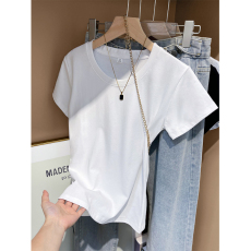 批发40支94棉精梳棉直播品质经典基础款U领短袖T恤女百搭显瘦半袖上衣