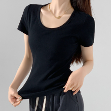 批发40支94棉精梳棉直播品质t恤女2024新款夏季设计感u领短袖上衣百搭
