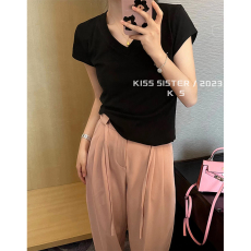 批发40支94棉精梳棉直播品质短袖t恤体恤小众甜辣上衣显瘦v领女装百搭