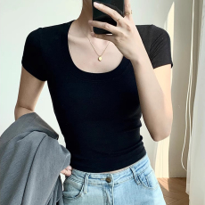 批发【官图】40支94棉精梳棉直播品质t恤短袖夏设计感性感上衣紧身u领