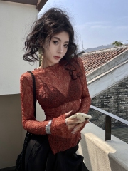 實拍夏季小心機性感鏤空蕾絲透視T恤修身彈性辣妹外穿上衣