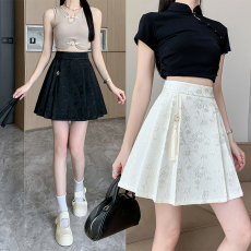 批发实拍 新中式国风马面裙春夏季高腰显瘦a字<b class='q'>短裙</b>甜美提花<b class='q'>百褶</b>半身裙