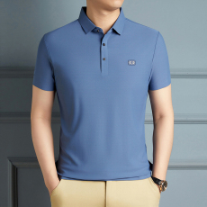 批发2024中青年冰丝短袖无痕男T恤夏季薄款速干Polo衫休闲翻领爸爸装