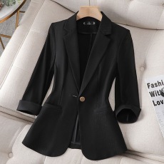批发黑色<b class='q'>雪纺</b>七分袖西装外套女夏薄款2025新款大码小个子高级感西服