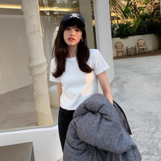 批发40支94棉精梳棉直播品质短袖t恤女夏季半袖2024修身短款体恤上衣