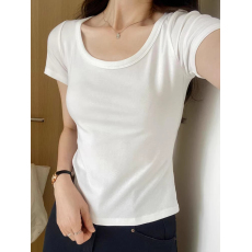 批发40支94棉精梳棉直播品质夏季新款T恤女u领短袖内搭露锁骨上衣体恤