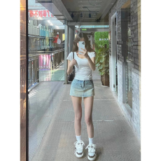 批发40支94棉精梳棉直播品质白色U字领短袖t恤女夏季纯色百搭设计感潮