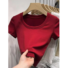 批发40支94棉精梳棉直播品质u领短袖T恤女夏季新款百搭修身显瘦上衣潮