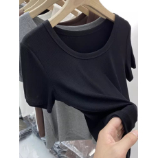 批发40支94棉精梳棉直播品质大红色短袖T恤女修身百打底衫基础ins上衣