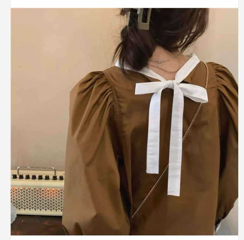 LN18804# 春夏新款韩版宽松法式复古长袖衬衫设计感气质系带套头上衣女 服装批发女装批发服饰货源