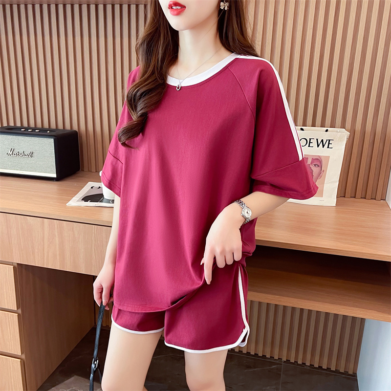 RY387# 纯棉/撞色百搭宽松运动休闲套装