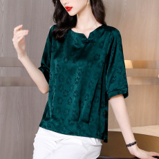 批发实拍<b class='q'>妈妈</b>夏装短袖上衣中年真丝上衣小衫<b class='q'>中老年</b>女装母亲节洋气衣服