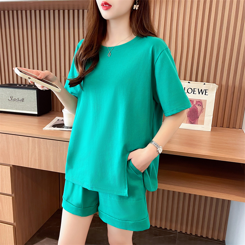 RY385# 纯棉/宽松洋气跑步运动服两件套