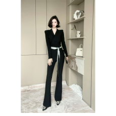 批发2025黑色v领<b class='q'>连体裤女</b>秋季<b class='q'>新款</b>时尚显瘦法式名媛气质女神范连体衣