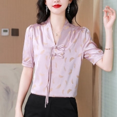 批发实拍 新中式盘扣衬衫女国风唐装叠穿内搭短袖V领衬衣设计感小衫