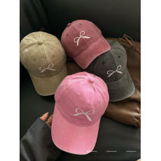 批发韩版ins蝴蝶结刺绣鸭舌帽<b class='q'>春</b>夏新款牛仔帽子显脸小棒球帽