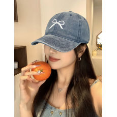 批发韩版ins蝴蝶结刺绣鸭舌帽新款牛仔帽子显脸小棒球帽
