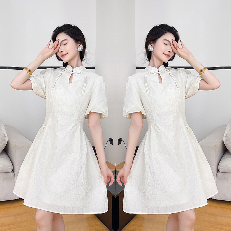 LN18421# 新中式改良旗袍复古甜美高级肌理感显瘦裙子 服装批发女装批发服饰货源