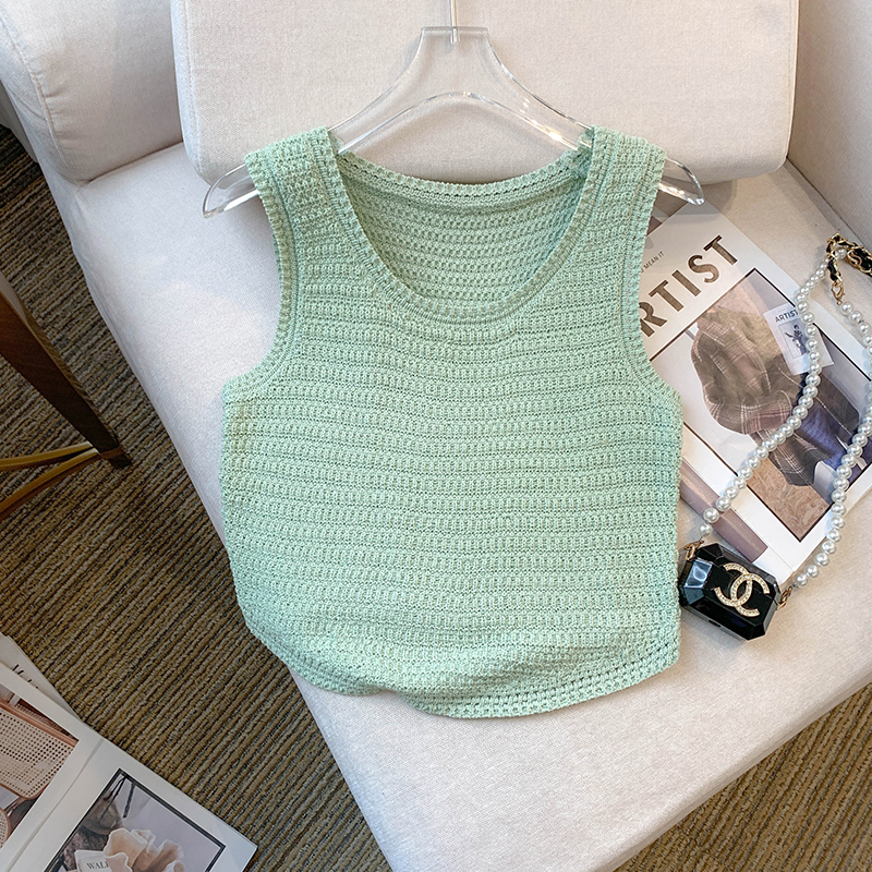 실사 대 물품 2026 여름 새로운 쇼트 스타일 조끼 슬립 달콤한 핫걸 순수한 욕망 바람 민소매 얼음 실크 니트 여성