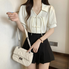 批发实拍大码<b class='q'>女装</b>2026夏季胖mm新中式国风小翻领百搭遮肚减龄上衣