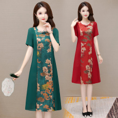 批发实拍有货 2026 夏季新款短袖旗袍裙子<b class='q'>妈妈装</b>复古洋气时尚连衣裙