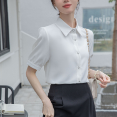 白色雪纺衬衫女2024新款夏季职业正装短袖设计感气质韩版衬衣上衣