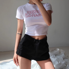 批发外贸字母短袖T恤女装夏装韩版潮网红学生短款高腰露脐紧身上衣服