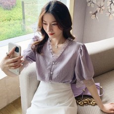 批发洋气甜美时尚雪纺<b class='q'>衬衣</b>上衣新款白色<b class='q'>衬衫</b>女法式设计感小众