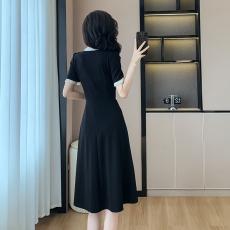 实拍好质量精品高级感黑色连衣裙女夏季新款遮跨显瘦法式袖短袖裙
