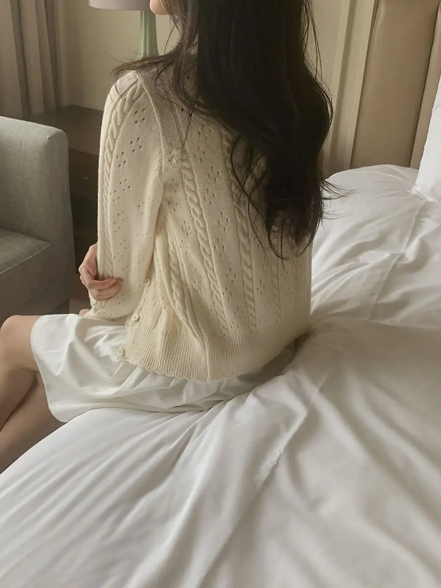 한국인기 레트로 꽈배기 니트 가디건 상세 이미지 4