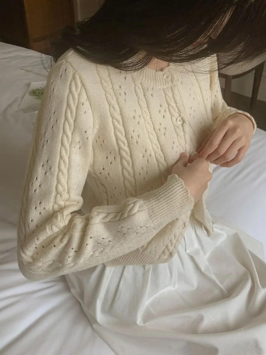 한국인기 레트로 꽈배기 니트 가디건 상세 이미지 5