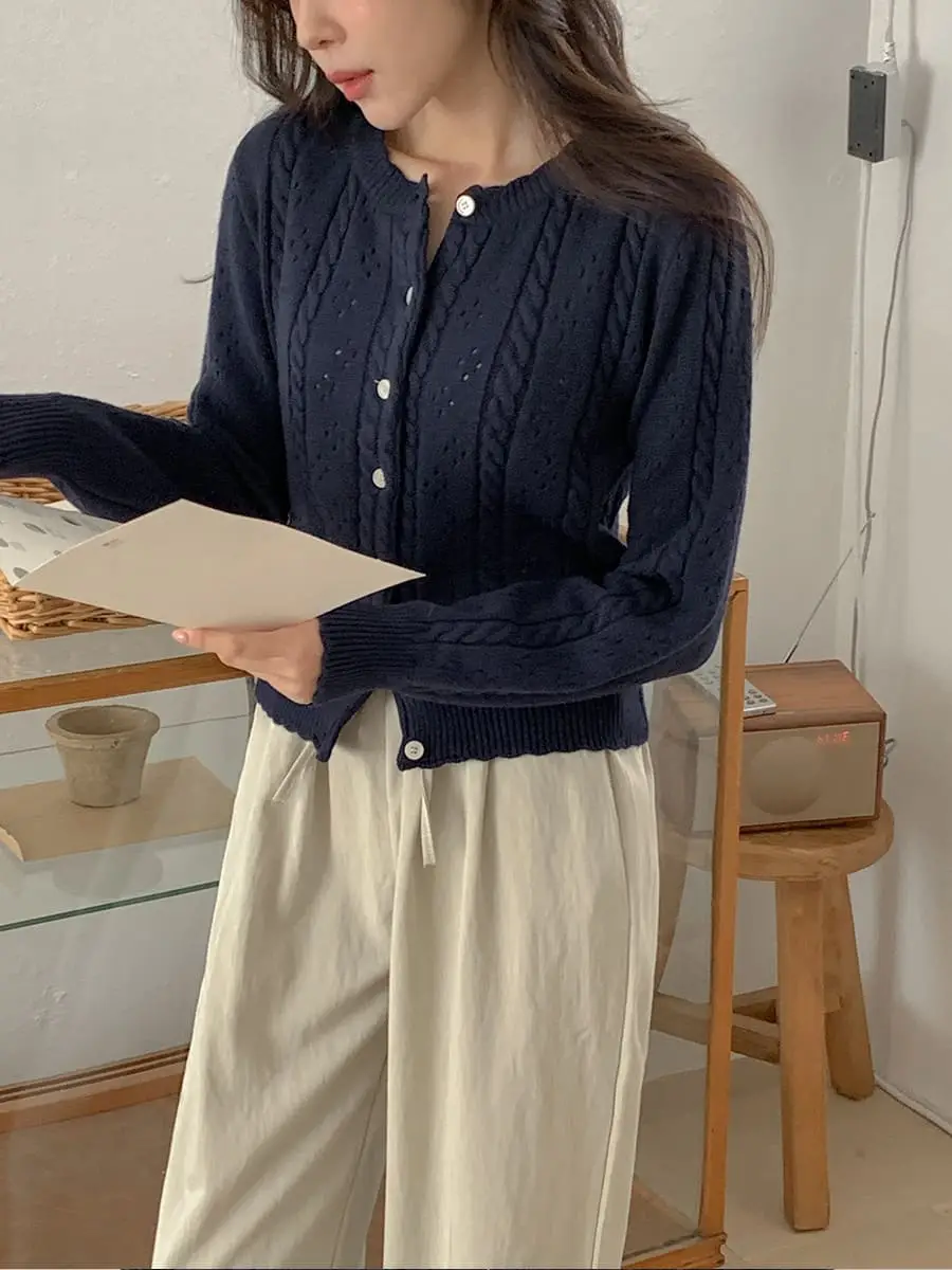 한국인기 레트로 꽈배기 니트 가디건 상세 이미지 8