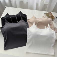 批发实拍胖mm超好看<b class='q'>透明</b><b class='q'>肩带</b>背心女夏修身显瘦带胸垫设计感百搭上衣