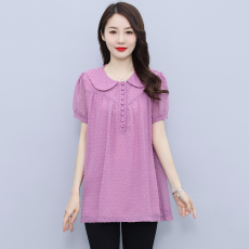 批发实拍新款<b class='q'>大码</b>女2026夏装中长款娃娃领套头中长款宽松胖MM纯色短袖