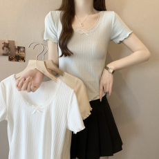 批发实拍纯欲甜辣妹蕾丝bm<b class='q'>短袖</b>T恤女夏季打底衫修身内搭短款绝美上衣