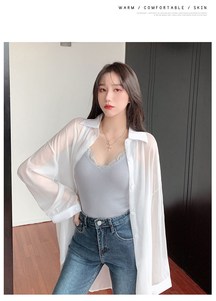 夏季透气防晒衣薄款冰丝女外套薄纱雪纺开衫上衣长袖衬衫