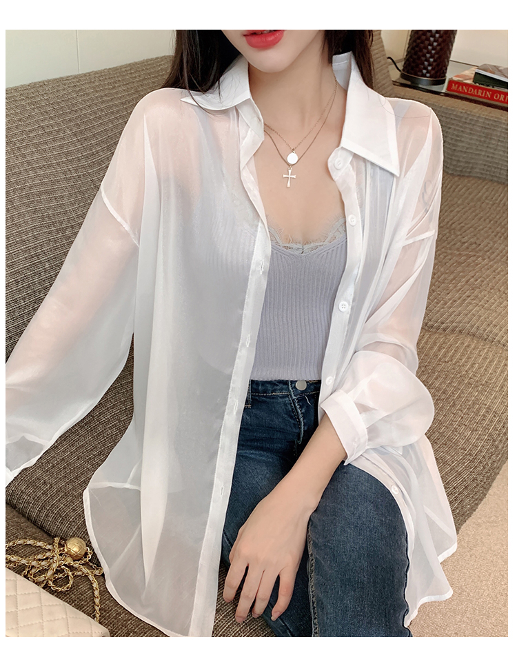 夏季透气防晒衣薄款冰丝女外套薄纱雪纺开衫上衣长袖衬衫