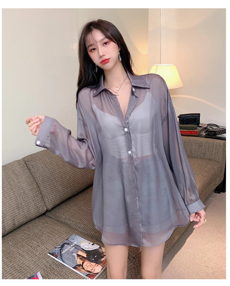 夏季透气防晒衣薄款冰丝女外套薄纱雪纺开衫上衣长袖衬衫