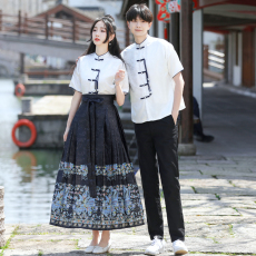 批发实拍情侣装2025<b class='q'>夏季</b>新款中式和唱服演出服国风马面裙亲子汉服班服