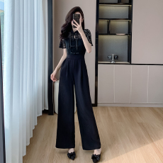 批发2026新款气质名媛阔腿连身裤套装新中式高级感黑色<b class='q'>连体裤</b>