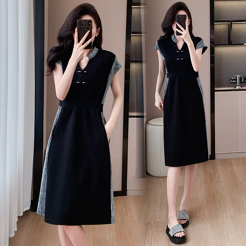 MY3095# 高级感轻奢拼接连衣裙气质收腰显瘦设计感t恤裙百搭女裝貨源服裝批發