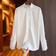 批发白色中式改良盘扣棉衬衫女新款设计感小众国潮风唐装上衣